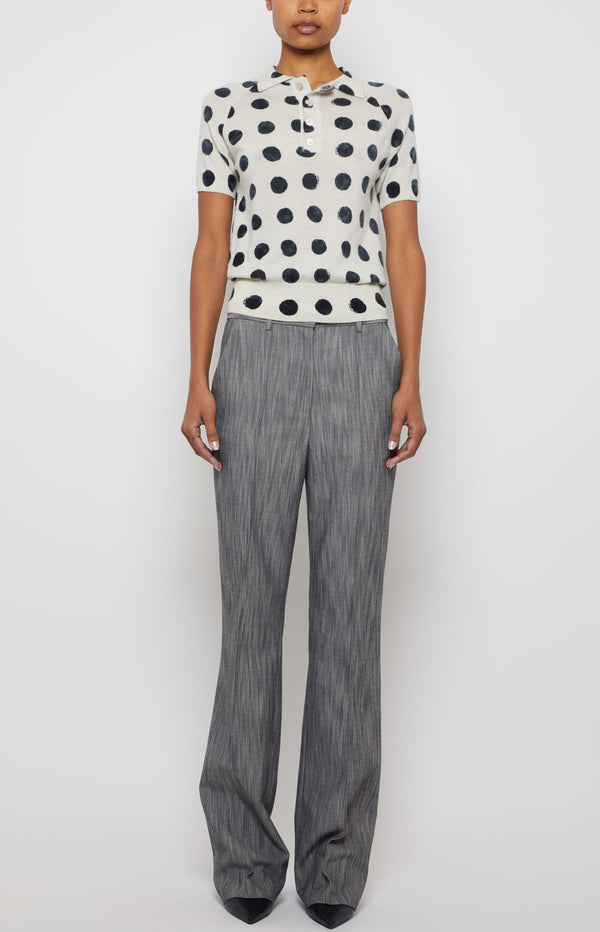 prabal gurung POLKA DOT SHORT SLEEVE POLO WHITE / BLACK