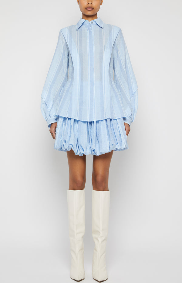 Prabal Gurung BUTTON DOWN PEPLUM BLOUSE BLUE MULTI