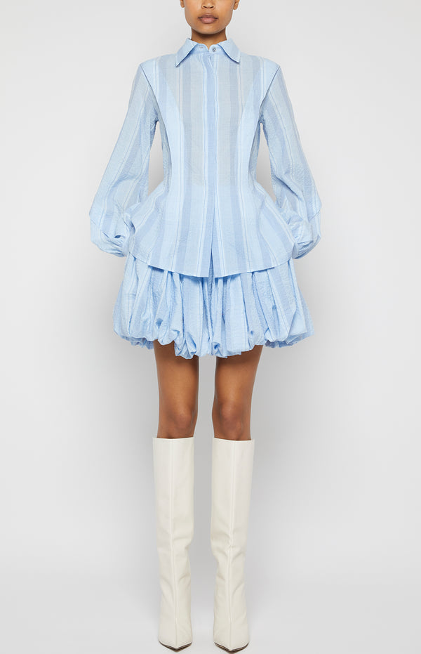 prabal gurung BUTTON DOWN PEPLUM BLOUSE BLUE MULTI