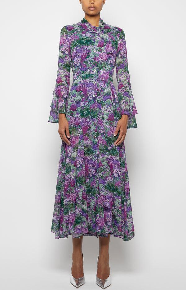 prabal gurung FLORAL SHIRTDRESS MAUVE MULTI