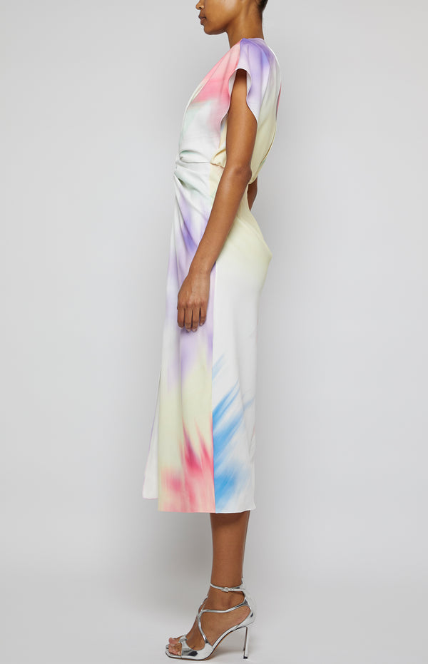 Prabal Gurung JACKIE TWIST FRONT DRESS WHITE MULTI