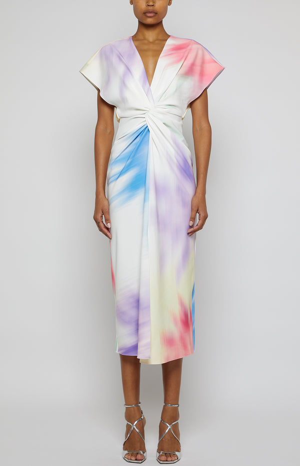 prabal gurung JACKIE TWIST FRONT DRESS WHITE MULTI