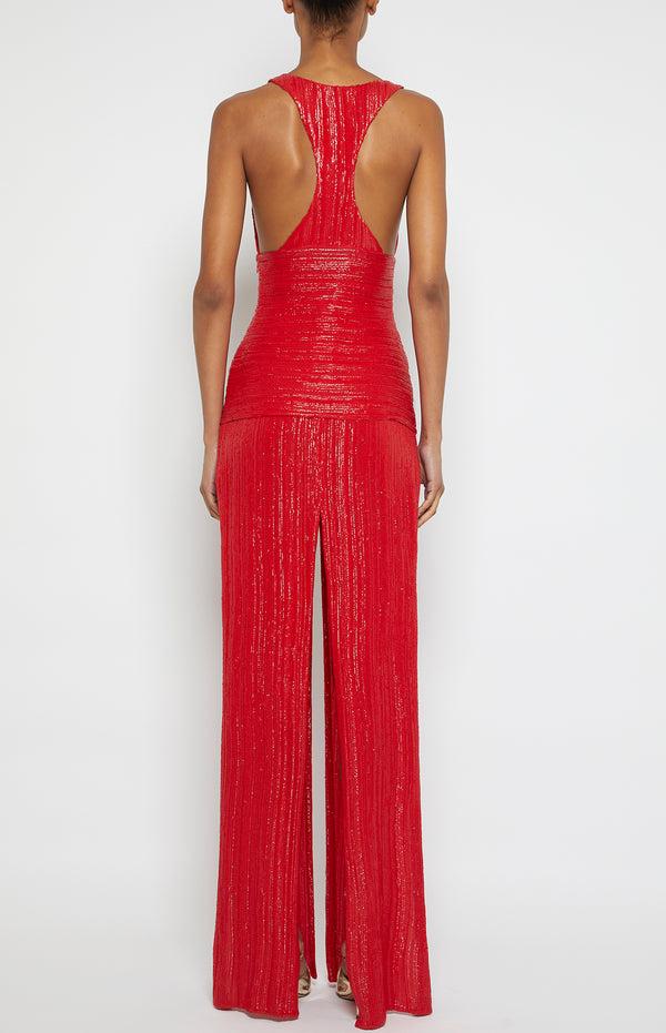 Prabal Gurung RACERBACK DROPWAIST COLUMN DRESS RED