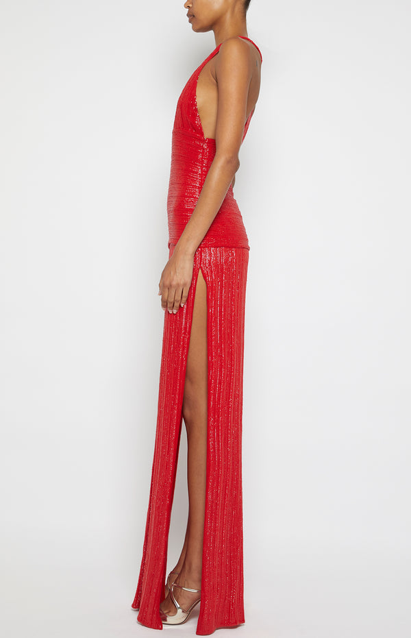 Prabal Gurung RACERBACK DROPWAIST COLUMN DRESS RED