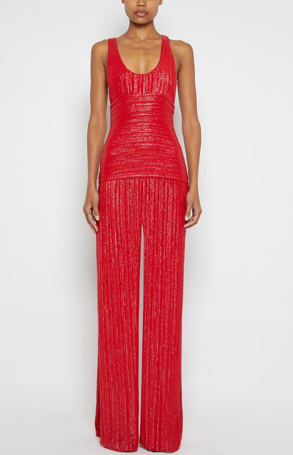 prabal gurung RACERBACK DROPWAIST COLUMN DRESS RED