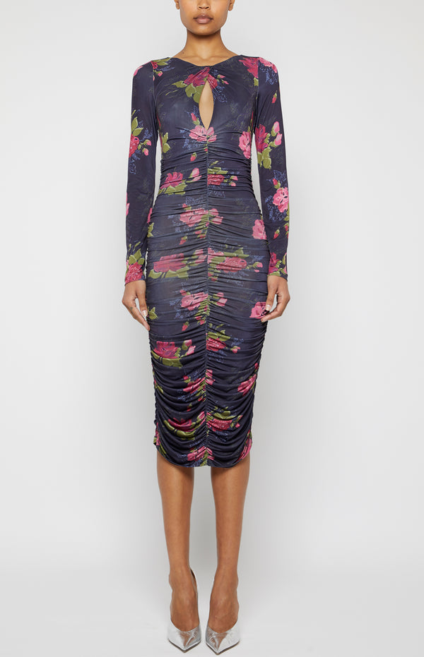 prabal gurung TWIST NECK JERSEY DRESS NAVY MULTI