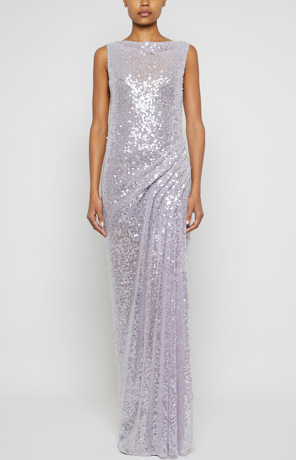 prabal gurung V-NECK SIDE RUCHED SHIFT DRESS LILAC