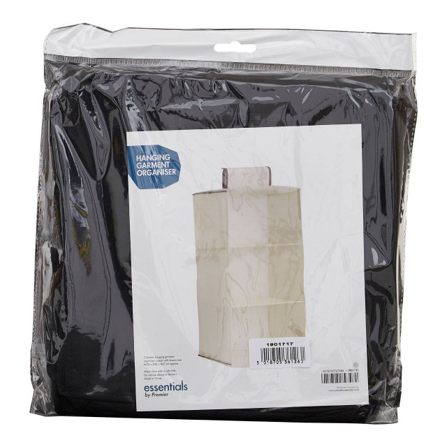 Premier Housewares 3 Sections Black Hanging Garment Organiser