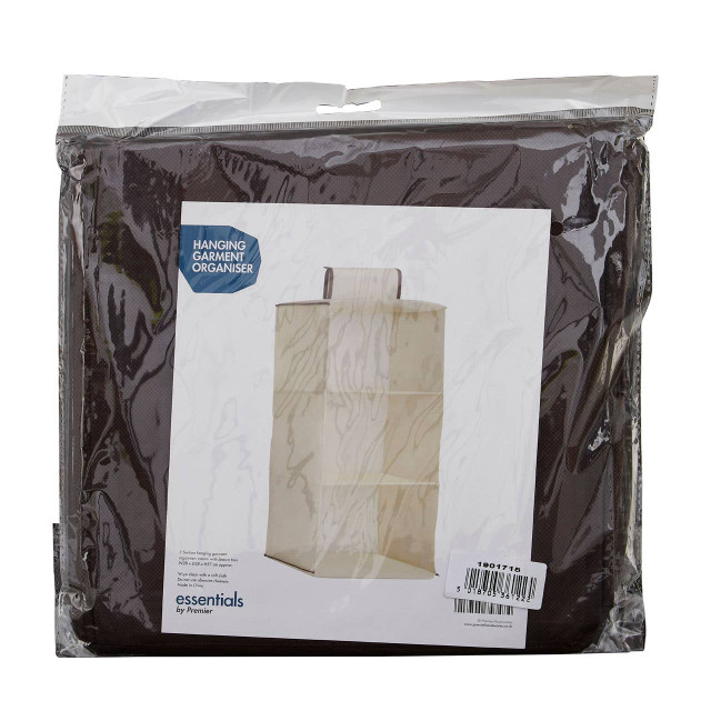 Premier Housewares 3 Sections Brown Hanging Garment Organiser