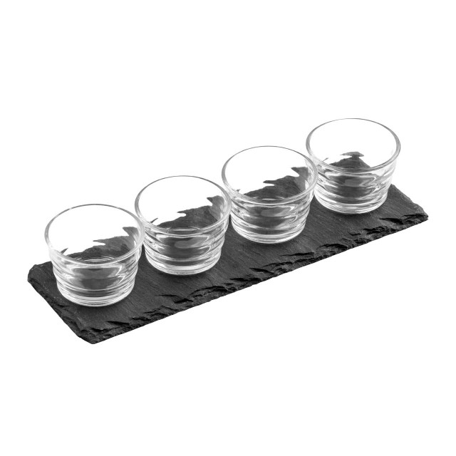 Premier Housewares 4 Ribbed Glass Bowls Slate Tray Set