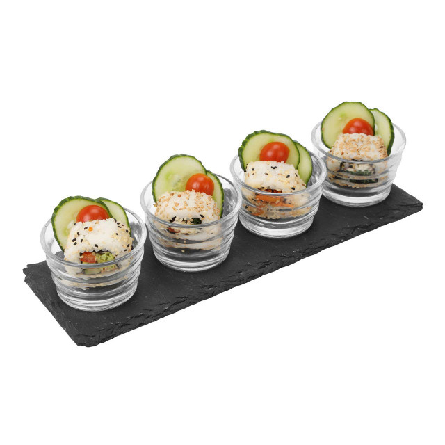 Premier Housewares 4 Ribbed Glass Bowls Slate Tray Set