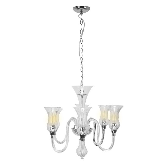 Premier Housewares Abelia Glass And Chrome 6 Arm Chandelier