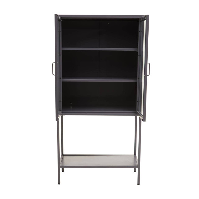 Premier Housewares Acier Two Door Grey Metal Cabinet With Glass Doors