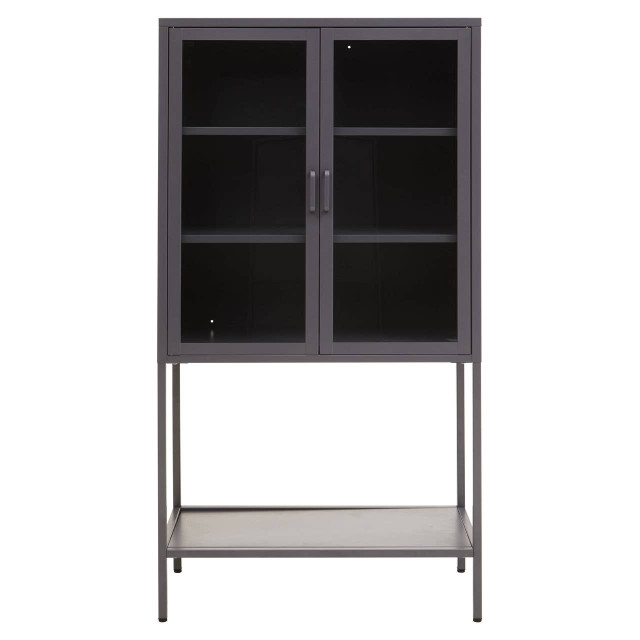 premier housewares Acier Two Door Grey Metal Cabinet With Glass Doors