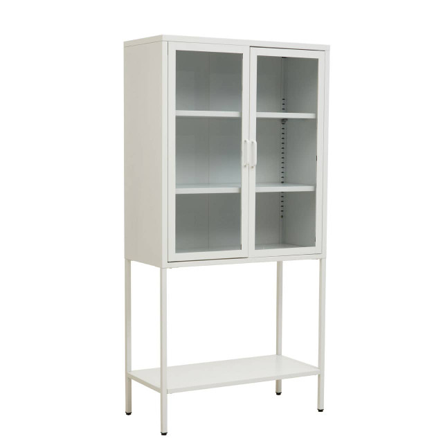 Premier Housewares Acier Two Door White Metal Cabinet With Glass Doors