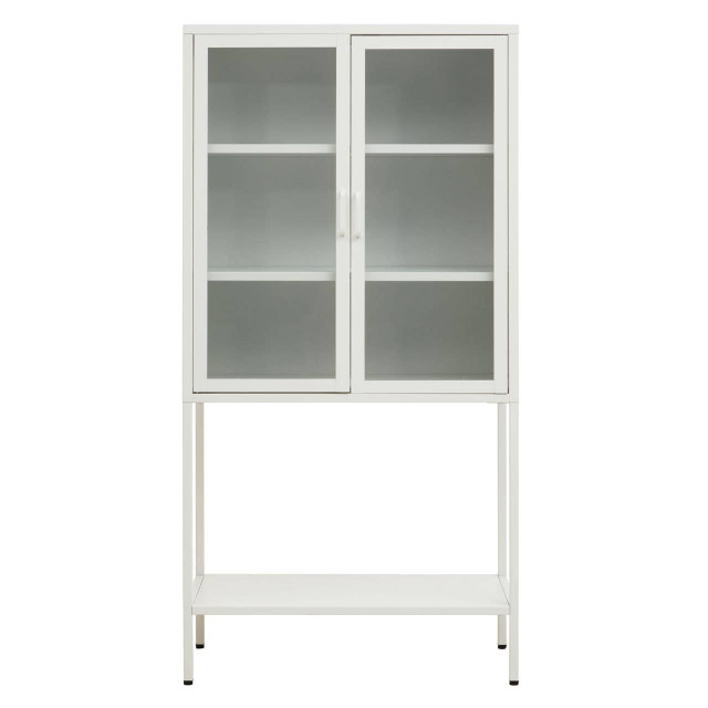 premier housewares Acier Two Door White Metal Cabinet With Glass Doors