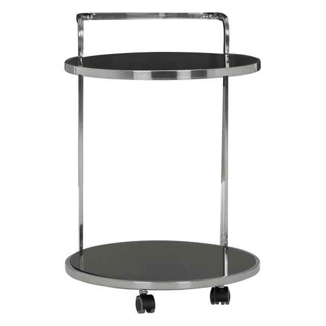 Premier Housewares Ackley 2 Tier Silver Drinks Trolley With Black Glass