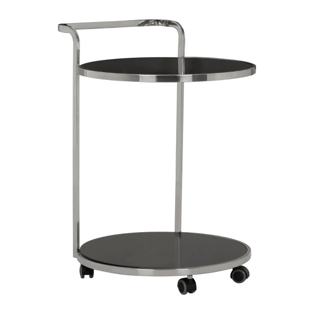 premier housewares Ackley 2 Tier Silver Drinks Trolley with Black Glass