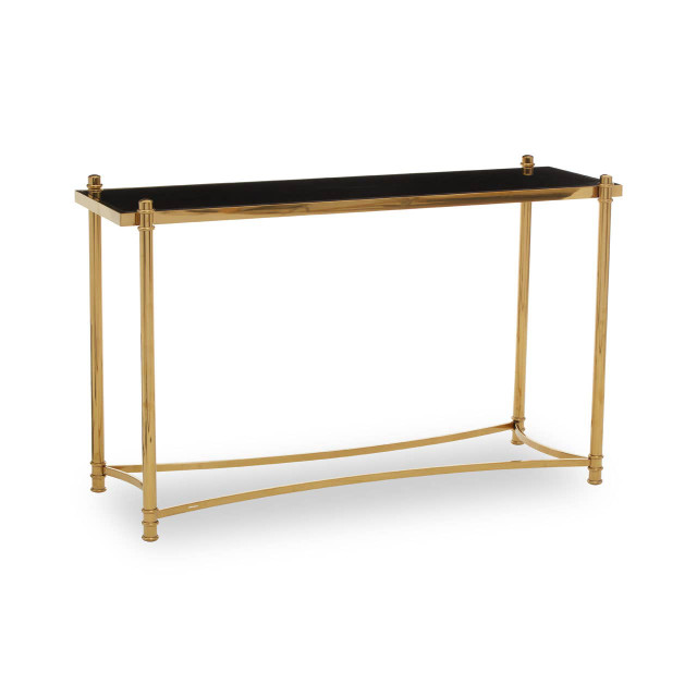 Premier Housewares Ackley Gold Console Table With Black Glass