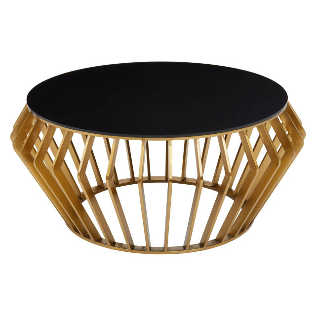 Premier Housewares Ackley Gold Round Coffee Table With Black Glass
