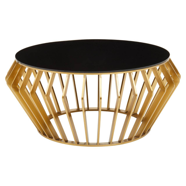 premier housewares Ackley Gold Round Coffee Table with Black Glass
