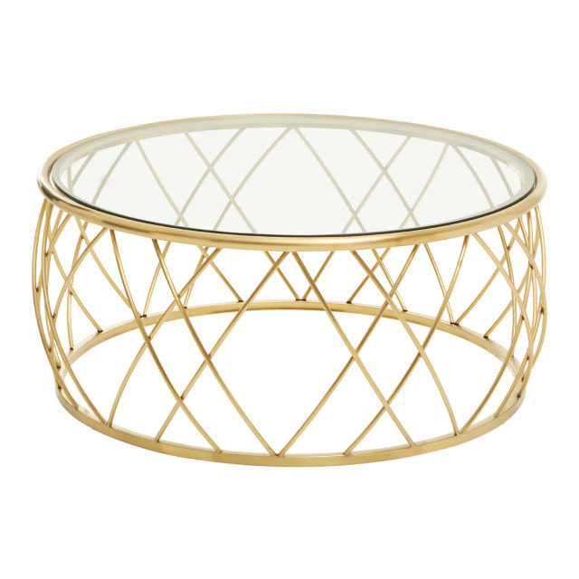 Premier Housewares Ackley Gold Round Coffee Table With Clear Glass