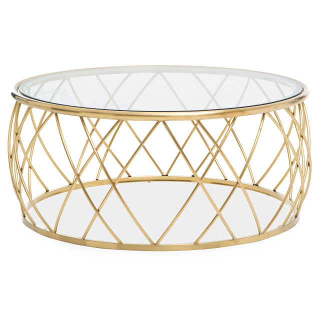 premier housewares Ackley Gold Round Coffee Table with Clear Glass
