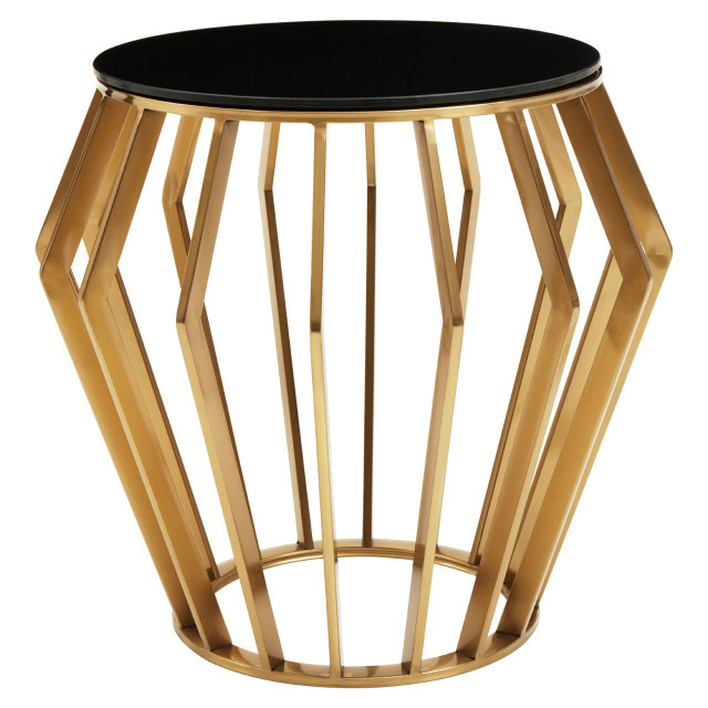 Premier Housewares Ackley Gold Round Side Table With Black Glass
