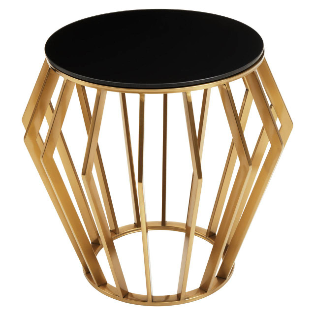 Premier Housewares Ackley Gold Round Side Table With Black Glass
