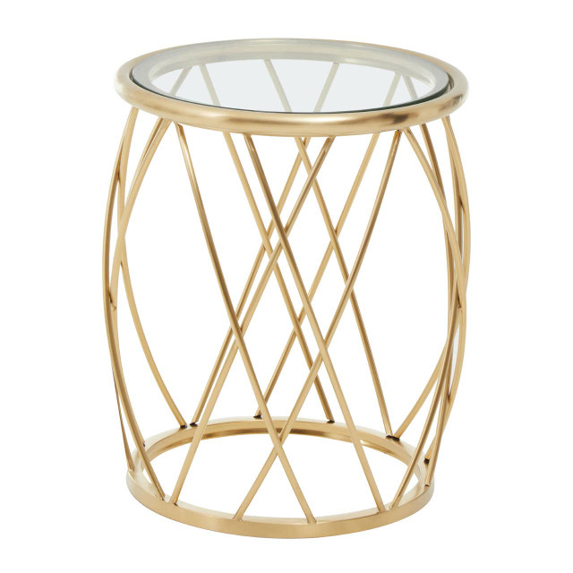 Premier Housewares Ackley Gold Round Side Table With Clear Glass