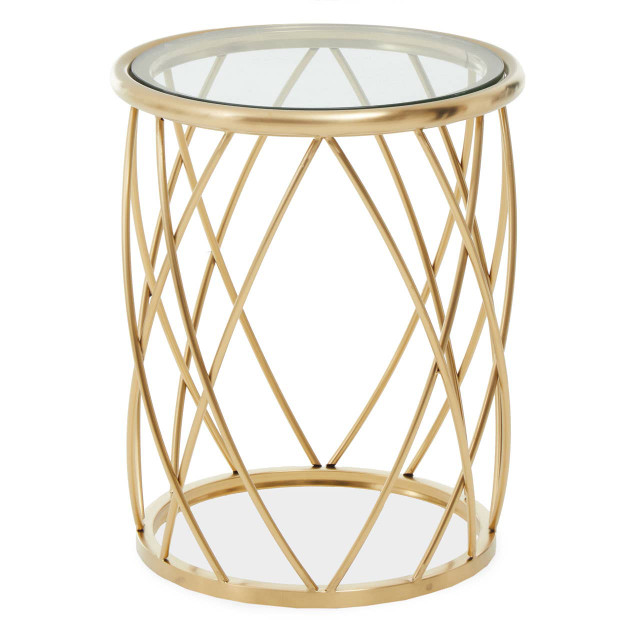 premier housewares Ackley Gold Round Side Table with Clear Glass