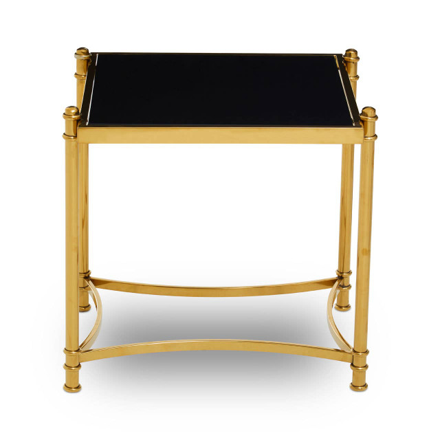 Premier Housewares Ackley Gold Side Table With Black Glass