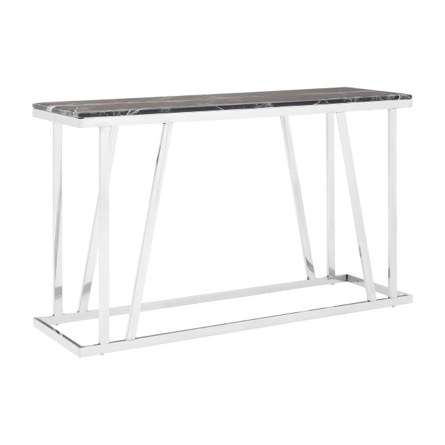 Premier Housewares Ackley Silver Console Table With Black Marble Top
