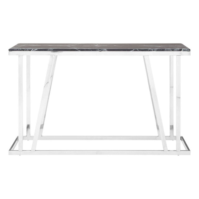 premier housewares Ackley Silver Console Table With Black Marble Top