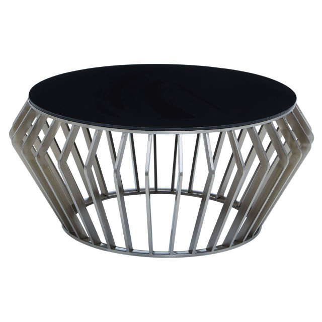 Premier Housewares Ackley Silver Round Coffee Table With Black Glass