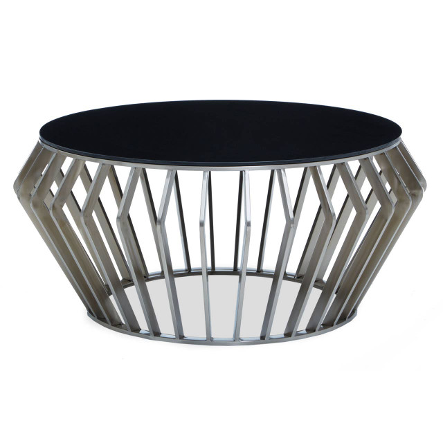 premier housewares Ackley Silver Round Coffee Table with Black Glass