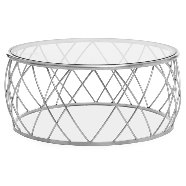 Premier Housewares Ackley Silver Round Coffee Table With Clear Glass