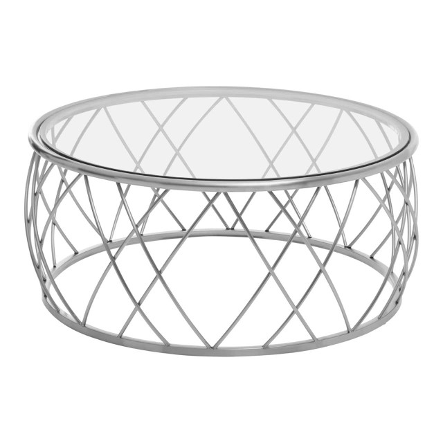Premier Housewares Ackley Silver Round Coffee Table With Clear Glass