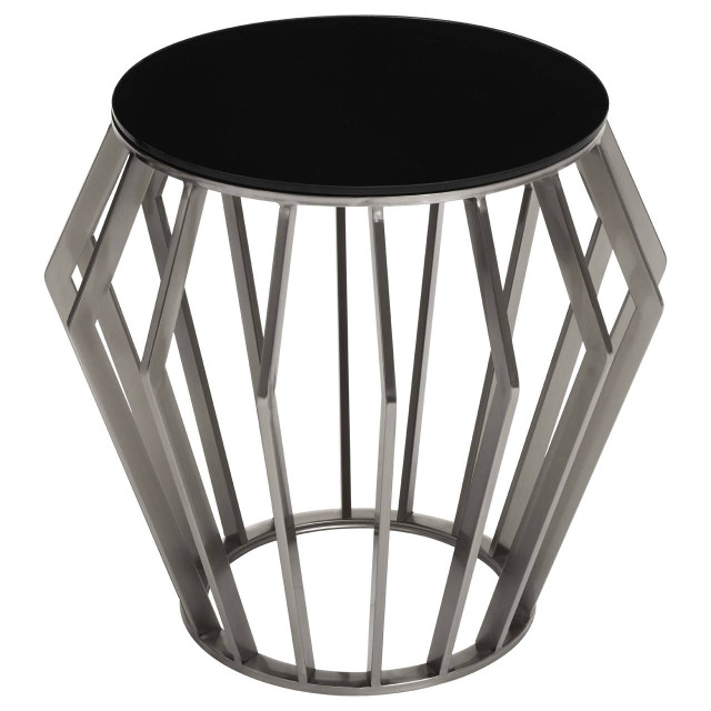 Premier Housewares Ackley Silver Round Side Table With Black Glass