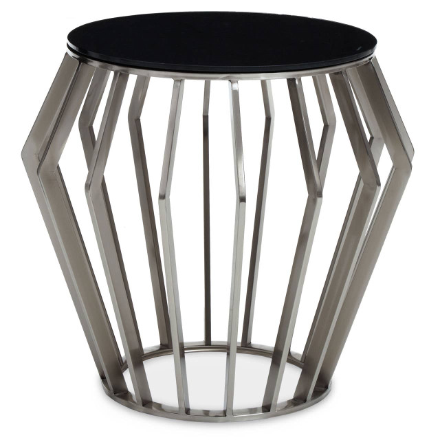 premier housewares Ackley Silver Round Side Table with Black Glass
