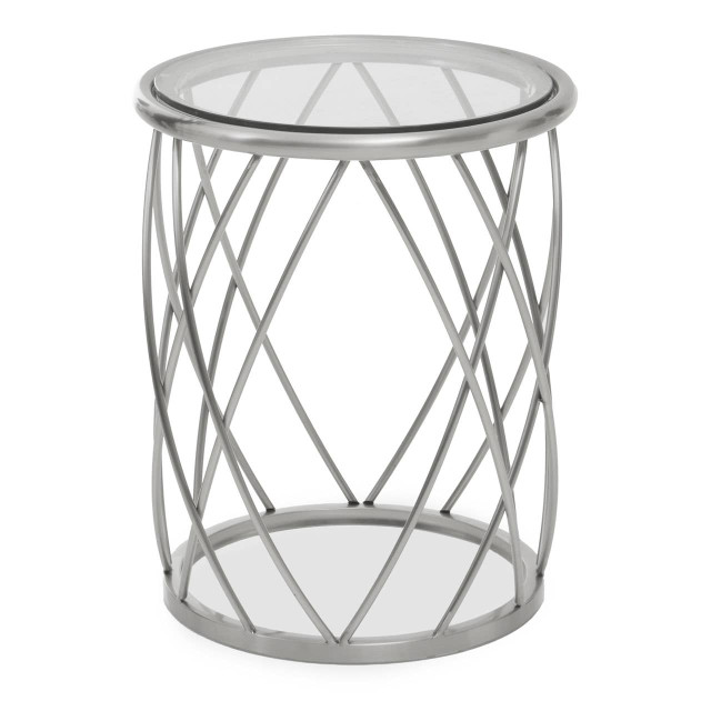 Premier Housewares Ackley Silver Round Side Table With Clear Glass