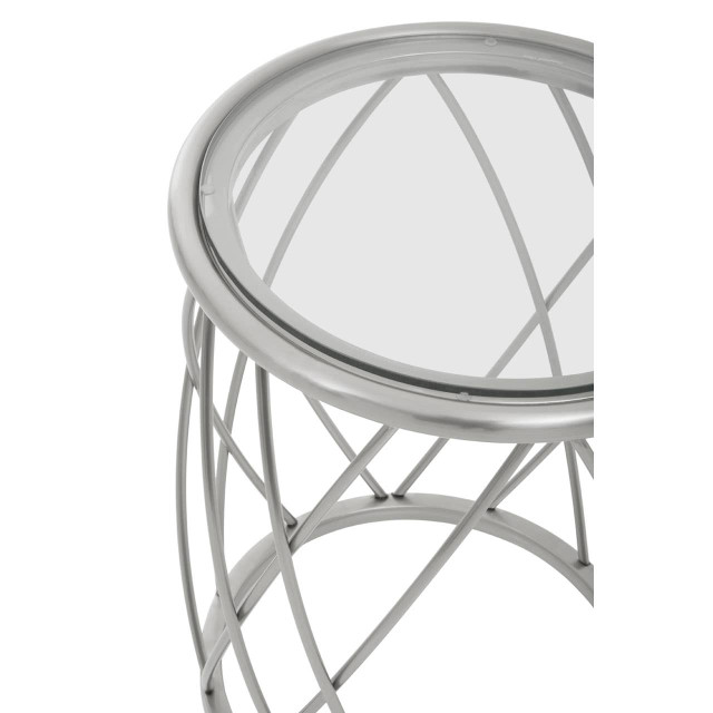 Premier Housewares Ackley Silver Round Side Table With Clear Glass