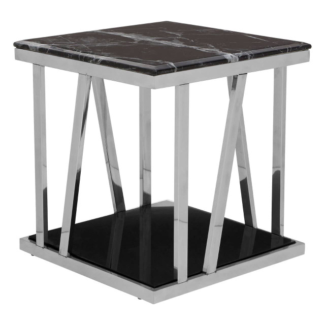 Premier Housewares Ackley Silver Side Table With Black Marble Top
