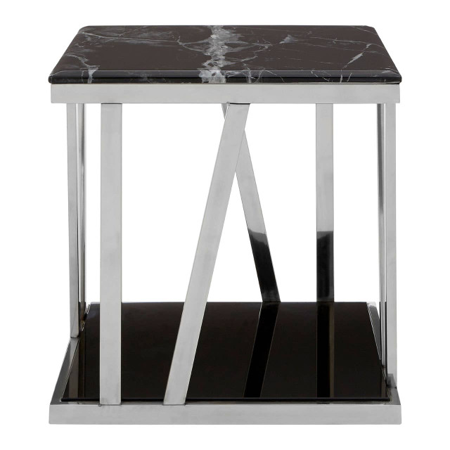 premier housewares Ackley Silver Side Table With Black Marble Top