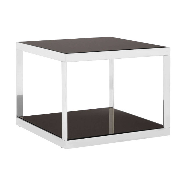 Premier Housewares Ackley Silver Square Coffee Table With Black Glass