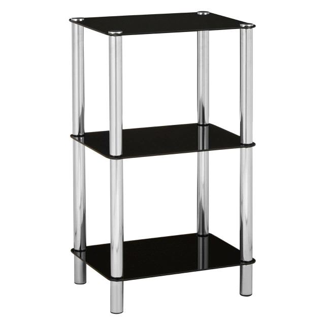 Premier Housewares Adam 3 Tier Black Glass Shelf Unit