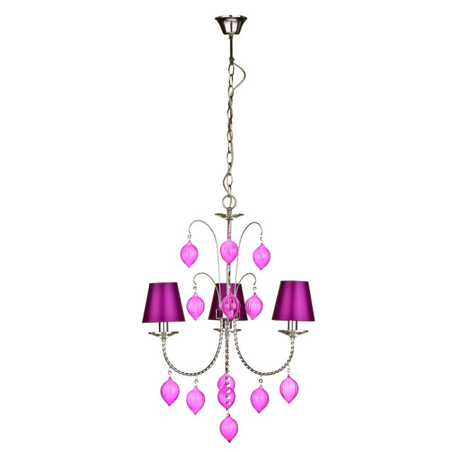 Premier Housewares Adura Hot Pink Glass 3 Arm Chandelier