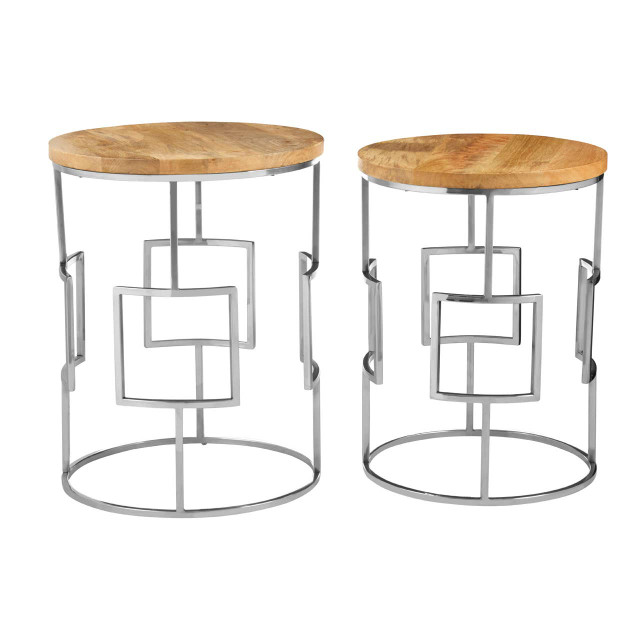 Premier Housewares Agra Set Of 2 Mango Wood And Metal Base Nesting Tables