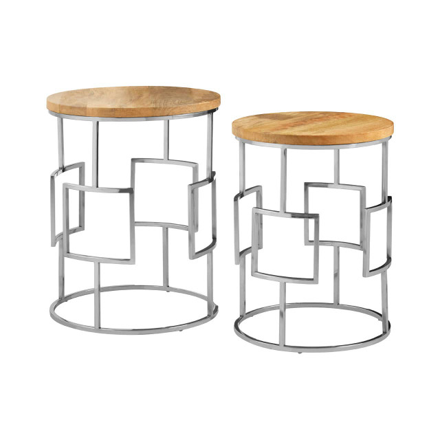 premier housewares Agra Set Of 2 Mango Wood and Metal Base Nesting Tables