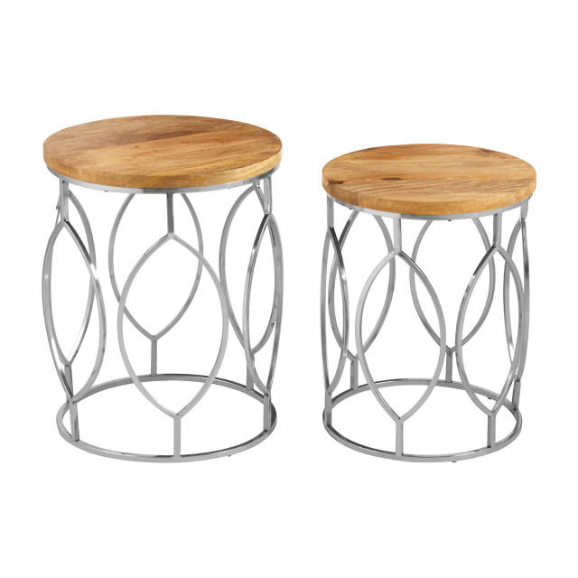 Premier Housewares Agra Set Of 2 Mango Wood And Metal Base Side Tables